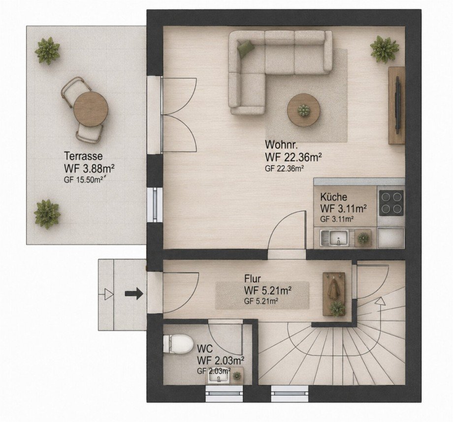 ELW Erdgeschoss Einfamilienhaus Kutzenhausen / Maingr�ndel