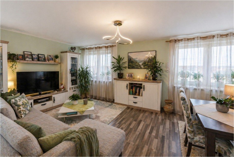 Wohnzimmer/Beispieleinrichtung Dachgeschosswohnung Bibertal