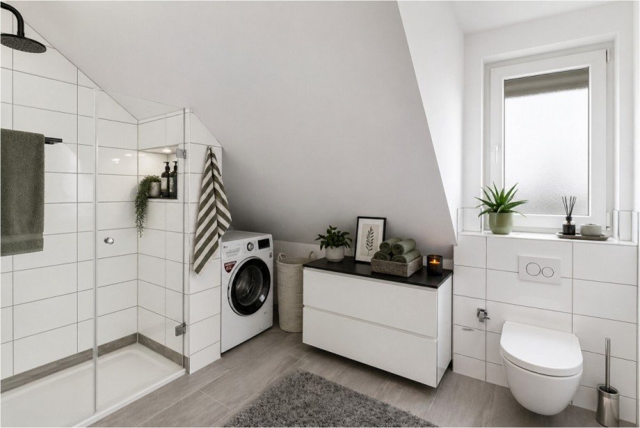 Badezimmer/Beispieleinrichtung Dachgeschosswohnung Bibertal