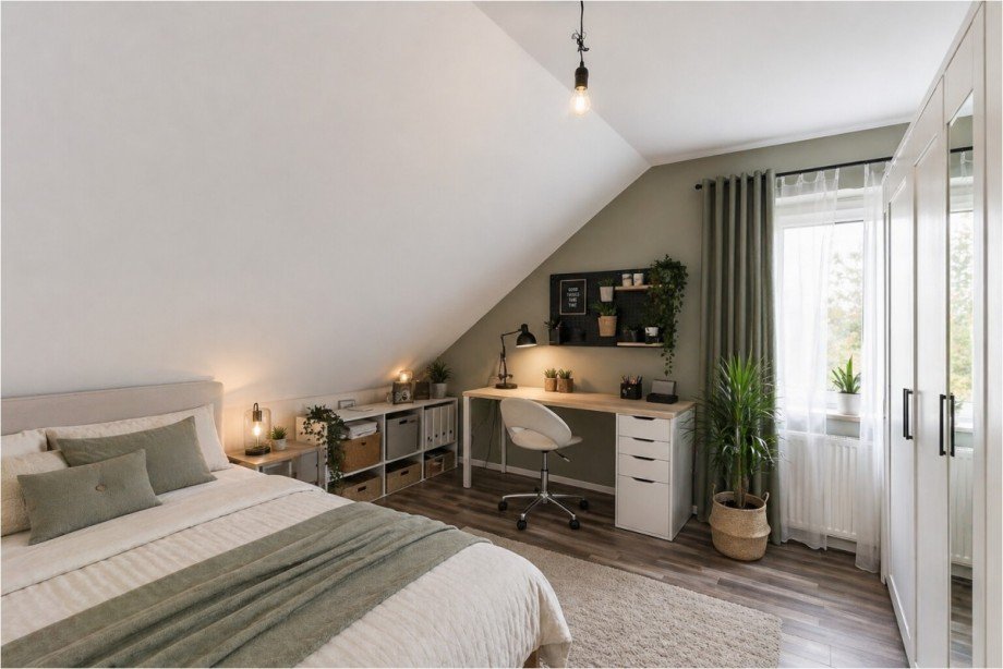 Schlafzimmer/Beispieleinrichtung Dachgeschosswohnung Bibertal