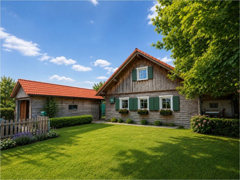 Hausansicht mit Garten und Garage Einfamilienhaus Breitenthal